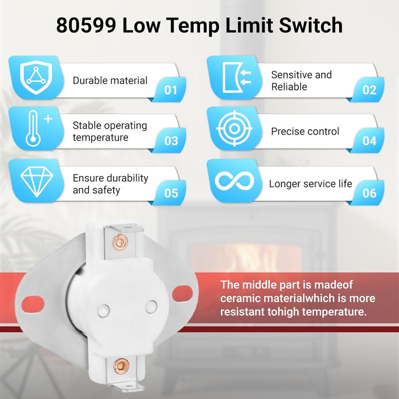 uhzz 80599 Low Temp Ceramic Limit Switch for Vogelzang USSC/US Stove and Ashley Pellet Stoves, Compatible with Vogelzang VG5790 VG5770 Pellet Stoves, Exhaust Temperature Disc Sensor Switch, Model F140-10F - Image 4